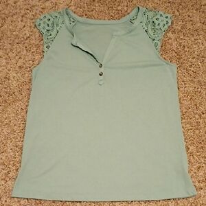 Lascana Mint Cap Sleeve Blouse with Lace Detail